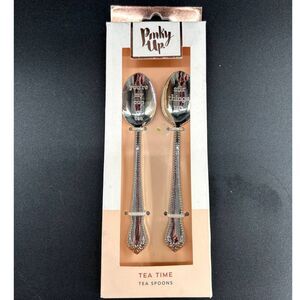 Pinky Up (2) Tea Time Engraved Stainless Steel Spoons Antique Inspired Design
